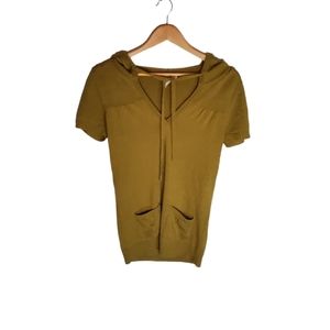 Olive Green Short Sleeve Hooded Sweater with Front Pockets